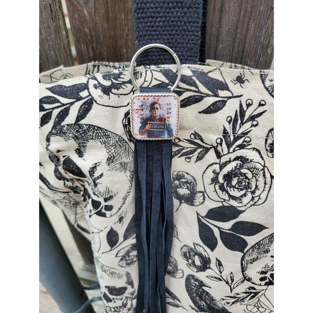 Handmade Halloween horror Leather Fringe purse bag charm keychain spooky vibes